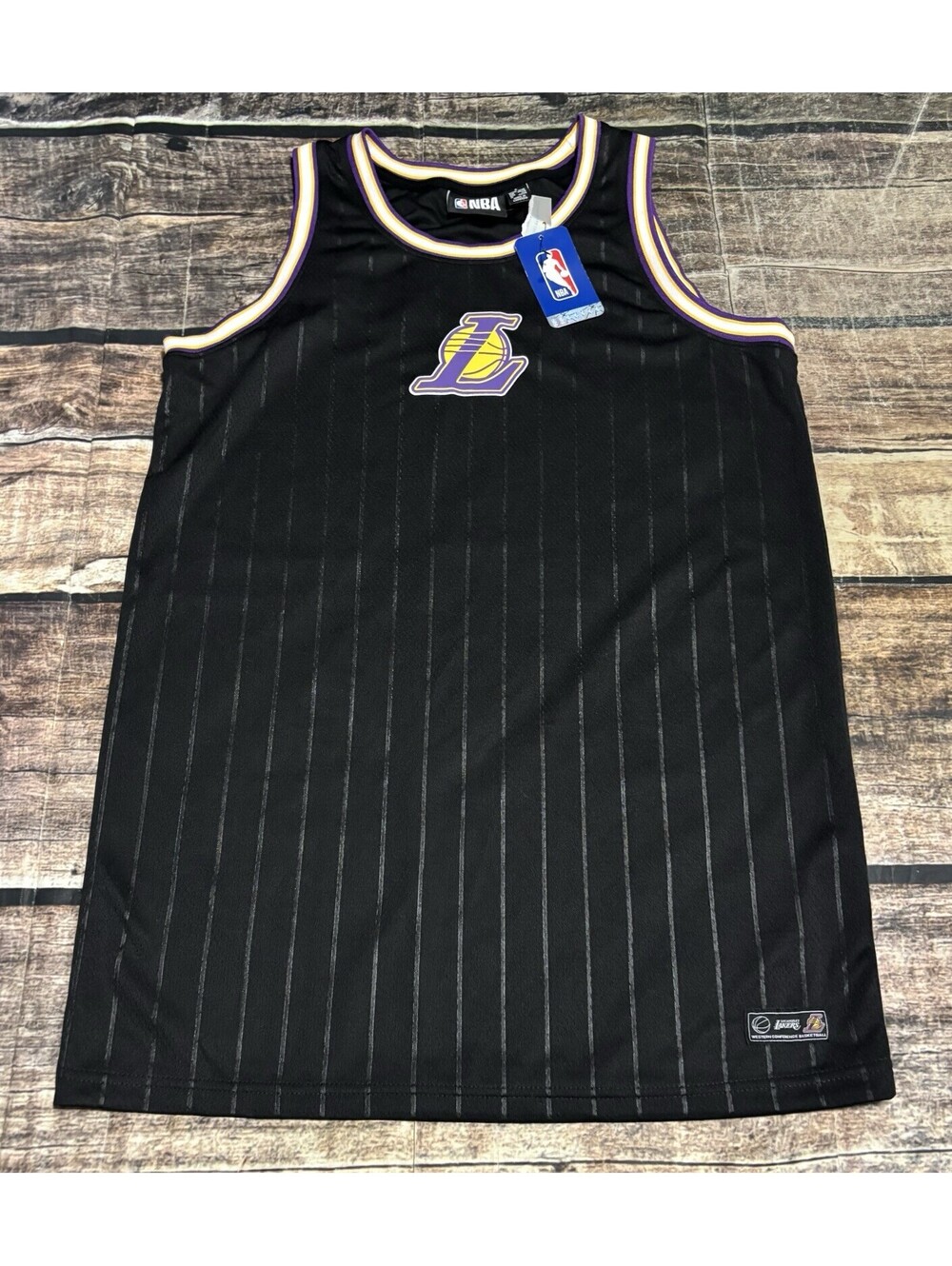 NBA Jersey Mens Small Los Angeles Lakers Striped Black Basketball